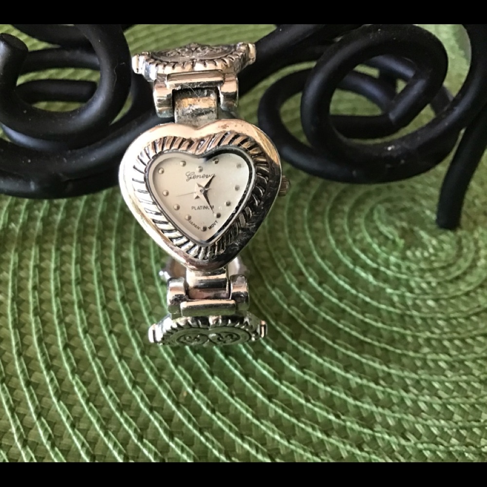 Geneva Platinum Coupled Heart Cuff Bracelet Watch